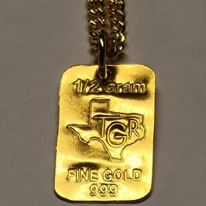 .999 24kt Solid Fine Gold Pendant + 18kt GF Cuban Chain 20" 2mm Thick - New